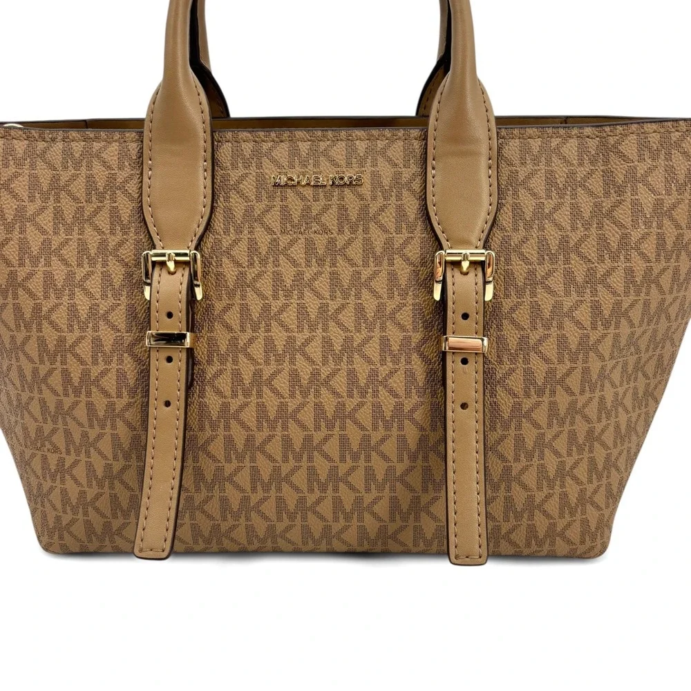 NEW MICHAEL Michael Kors Moore‎ Medium Signature Logo Leather Satchel in Husk
